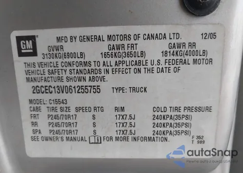 2006 Chevrolet Silverado 1500 Ls from USA, damaged, VIN 2GCEC13V061255755